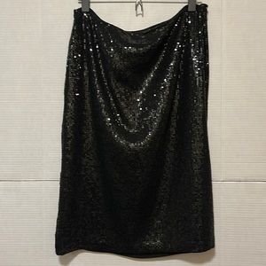 Pre-Owned Ellen Tracy Black Sequin Pencil Skirt Size:10